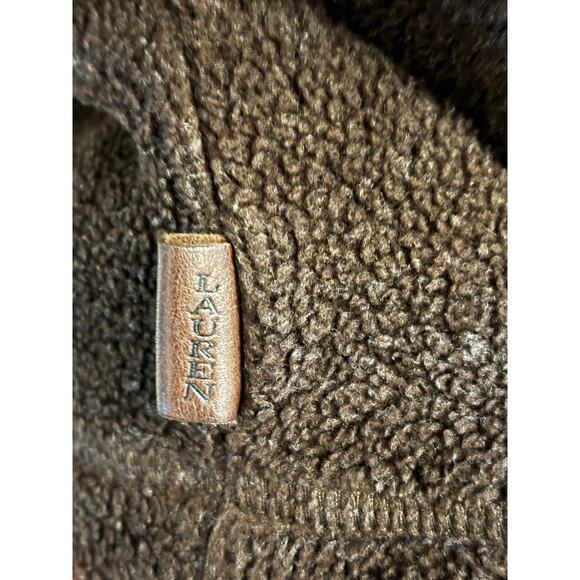 RALPH LAUREN Vintage Lauren Hooded Fleece Vest w Faux Leather Trim Wm Sz XL - Picture 3 of 9